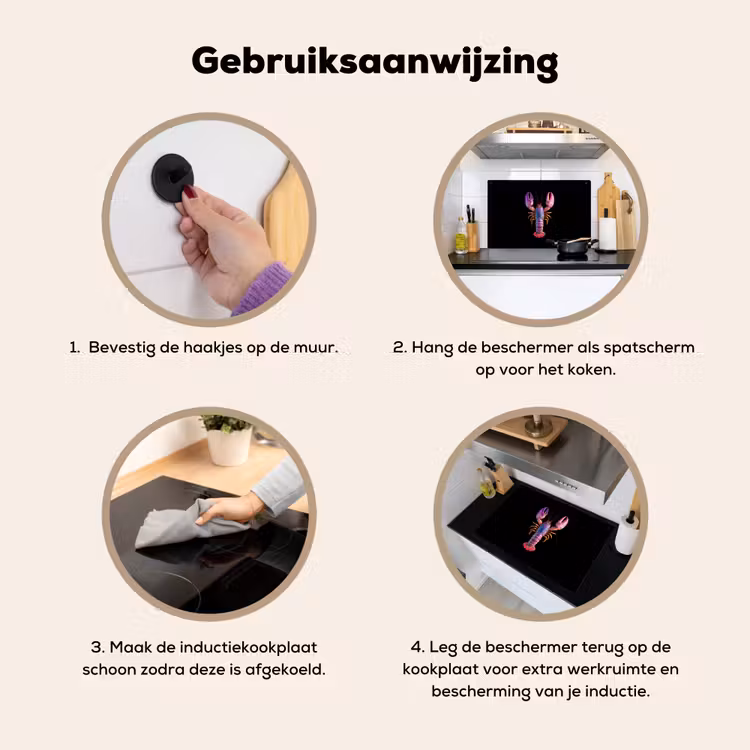 Kreeft - Paars - Roze - Zwart - Stippen - Lila Inductie beschemer met haakjes klein -ky-gebruik-nl
