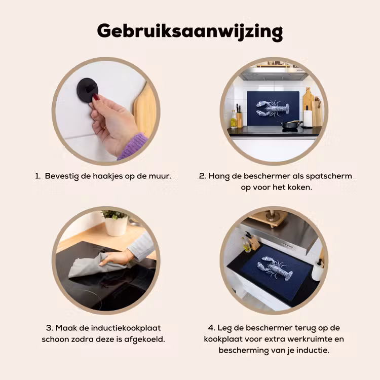 Kreeft - Porselein - Delfts - Blauw Inductie beschemer met haakjes klein -ky-gebruik-nl