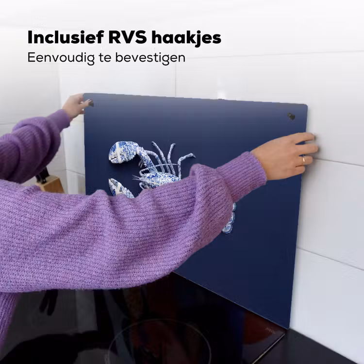 Kreeft - Porselein - Delfts - Blauw Inductie beschemer met haakjes klein -ky-ophangen-nl