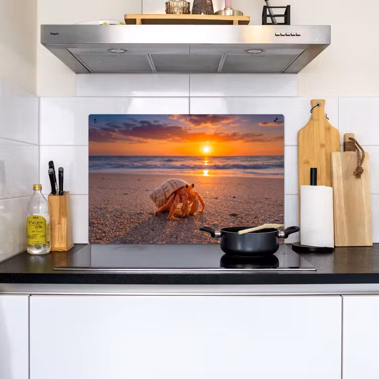 Kreeft - Strand - Natuur - Zonsondergang - Oranje Inductie beschemer met haakjes klein -sfeer2