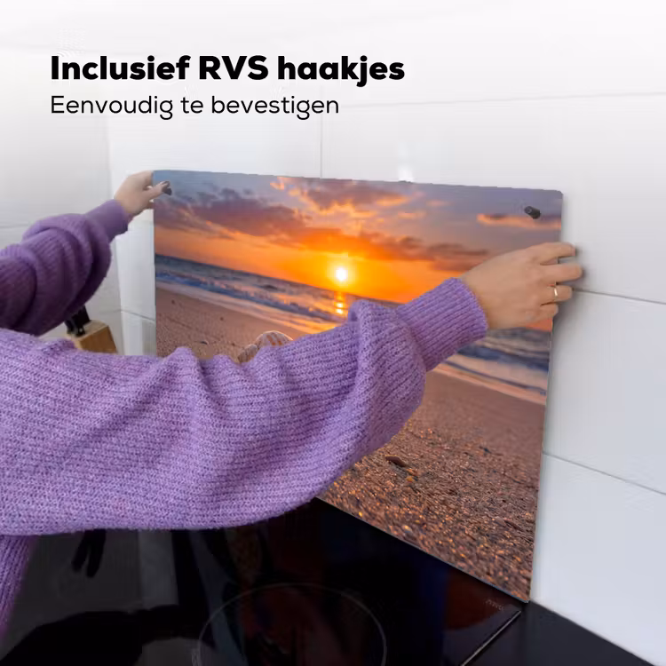 Kreeft - Strand - Natuur - Zonsondergang - Oranje Inductie beschemer met haakjes klein -ky-ophangen-nl