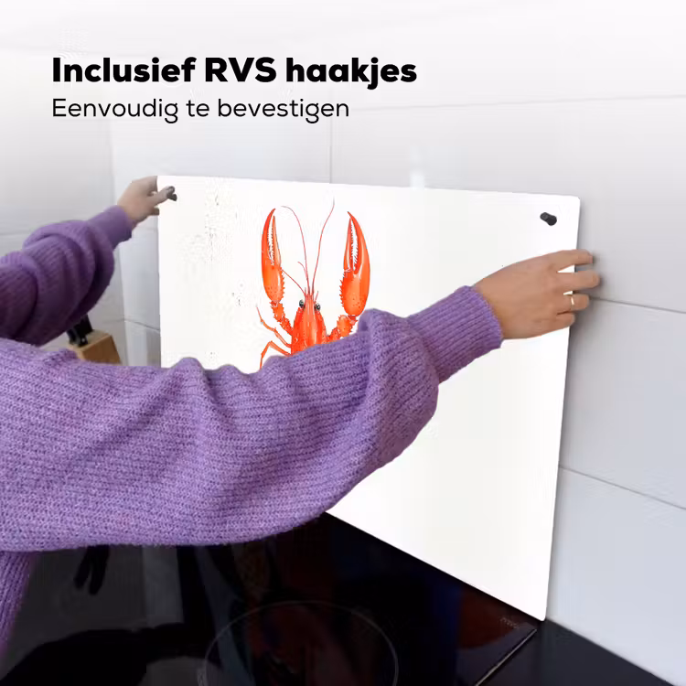 Kreeft - Waterverf - Aquarel - Oranje Inductie beschemer met haakjes klein -ky-ophangen-nl