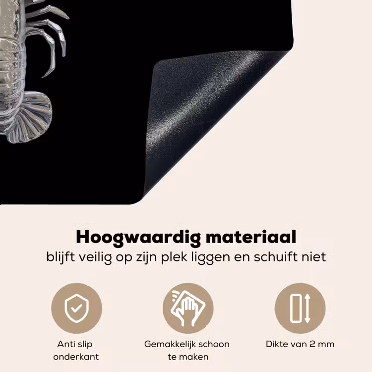 Kreeft - Zilver - Metallic - Luxe Inductie beschemer met haakjes klein -ky-onderkant-nl