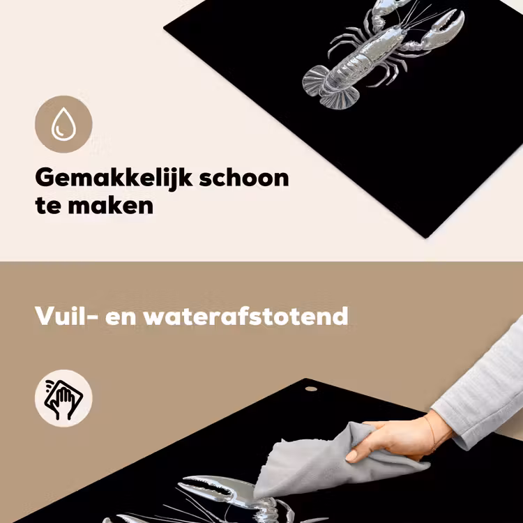 Kreeft - Zilver - Metallic - Luxe Inductie beschemer met haakjes klein -ky-schoon-nl