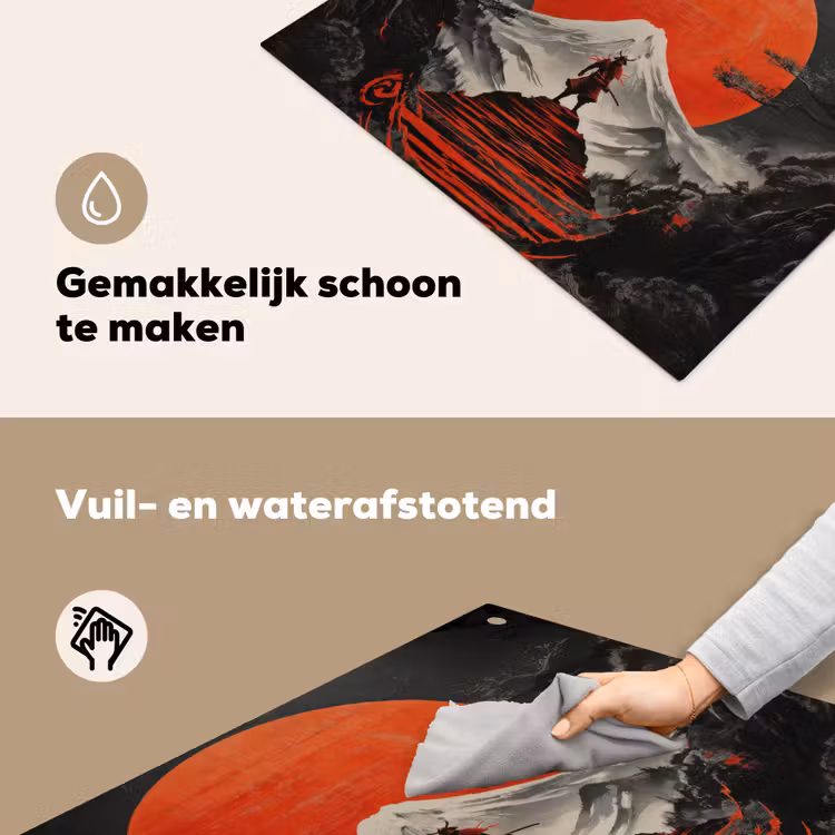 Krijger - Rode trappen - Zon - Berg Inductie beschemer met haakjes middel -ky-schoon-nl