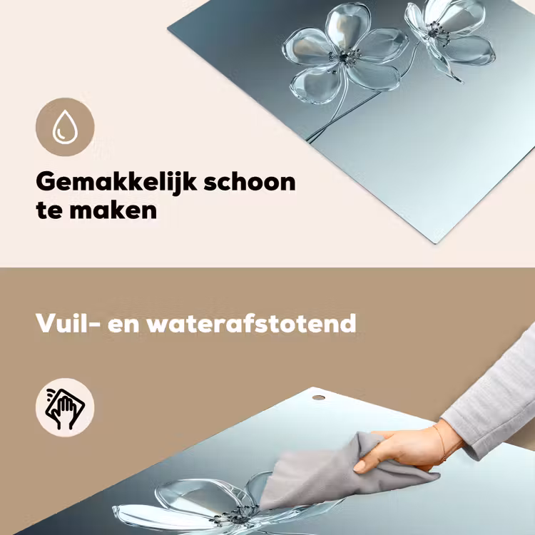 Kristal - Bloemen - Grijs Inductie beschemer met haakjes klein -ky-schoon-nl