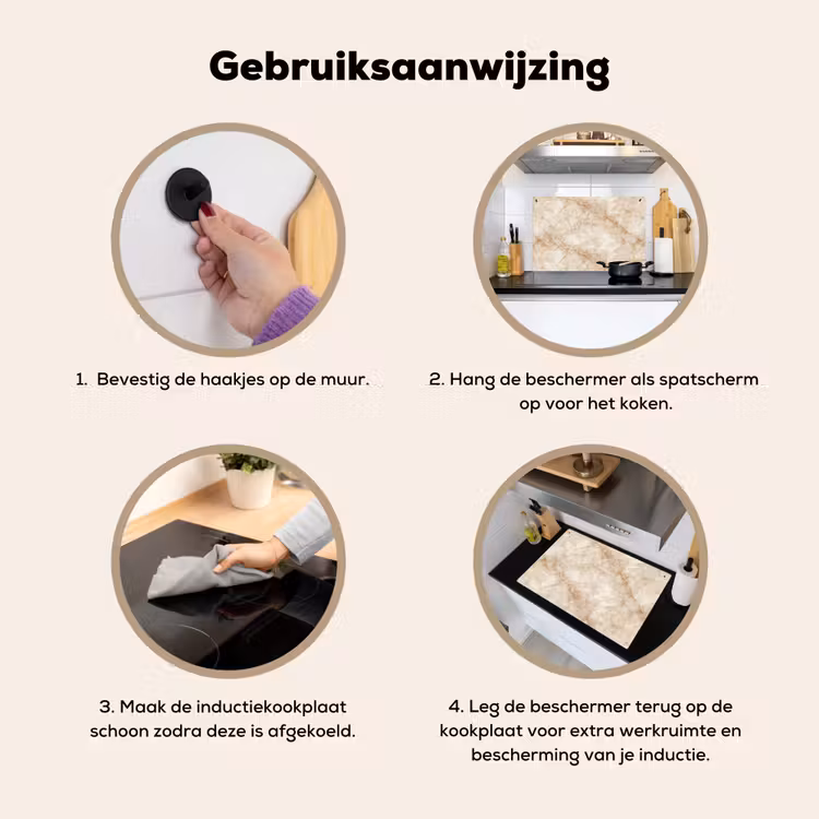Kristalstructuur - Bruin - Marmer Inductie beschemer met haakjes klein 777 -ky-gebruik-nl