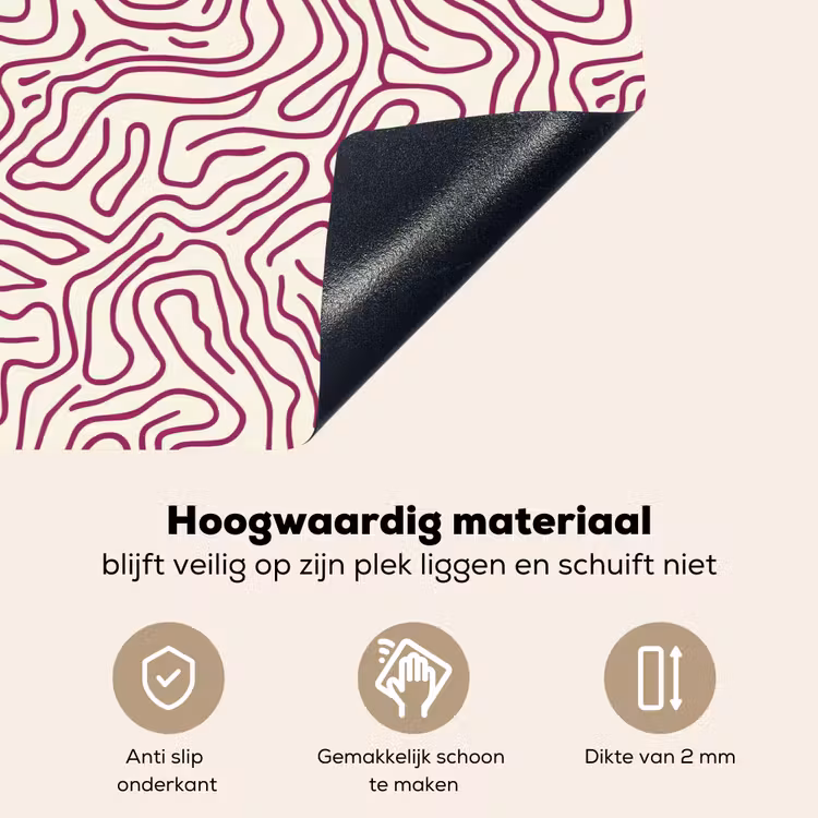 Kronkelende lijn - Magenta - Crème Inductie beschemer met haakjes klein 777 -ky-onderkant-nl