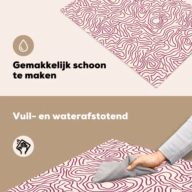 Kronkelende lijn - Magenta - Crème Inductie beschemer met haakjes klein 777 -ky-schoon-nl