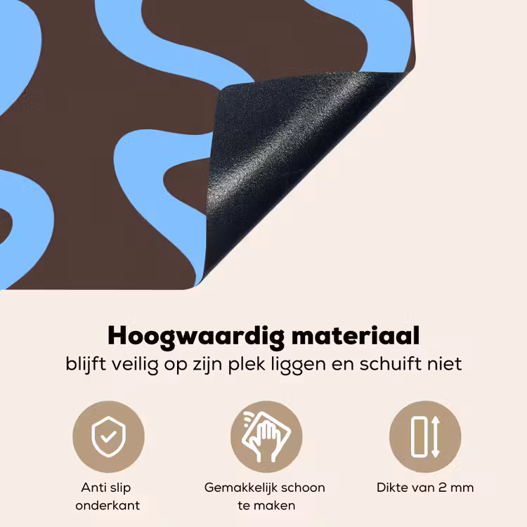 Kronkelende lijnen - Blauw - Bruin - Minimalistisch Inductie beschemer met haakjes klein 777 -ky-onderkant-nl