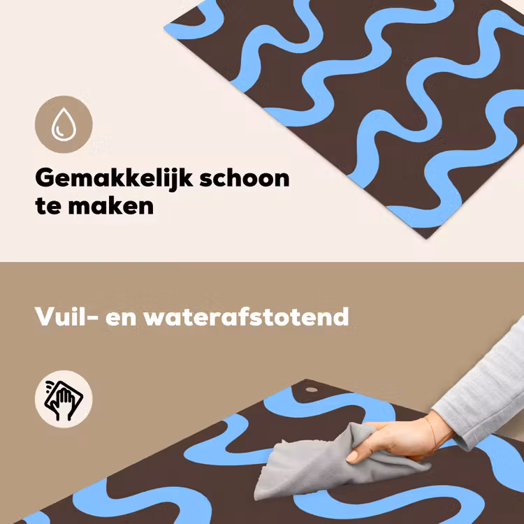 Kronkelende lijnen - Blauw - Bruin - Minimalistisch Inductie beschemer met haakjes klein 777 -ky-schoon-nl