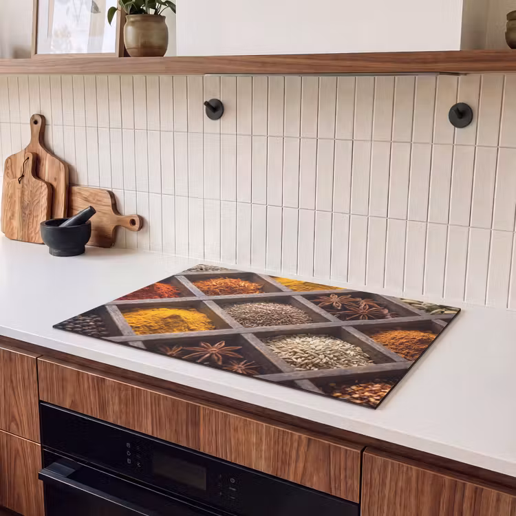 Inductiebeschermer & spatscherm (2in1) - Kruiden - Houten - Eten — 3