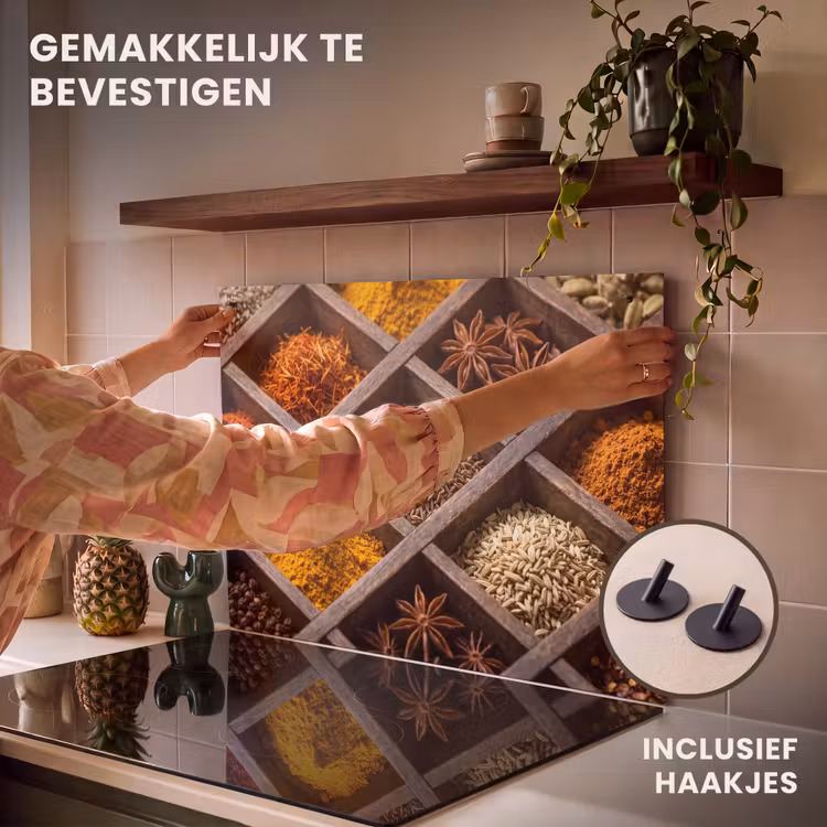 Inductiebeschermer & spatscherm (2in1) - Kruiden - Houten - Eten — 7