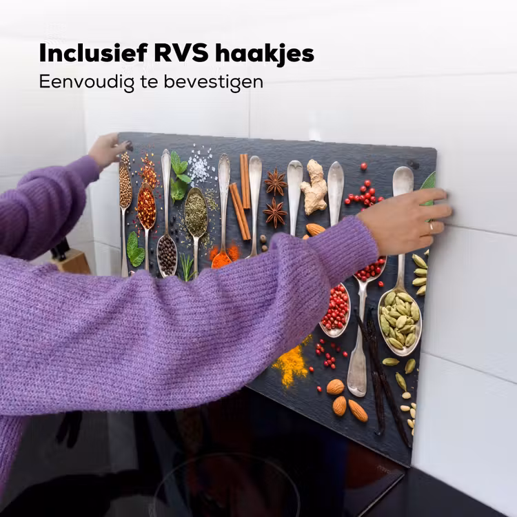 Kruiden - Lepels - Culinair - Kleurrijk - Sfeervol Inductie beschemer met haakjes klein -ky-ophangen-nl