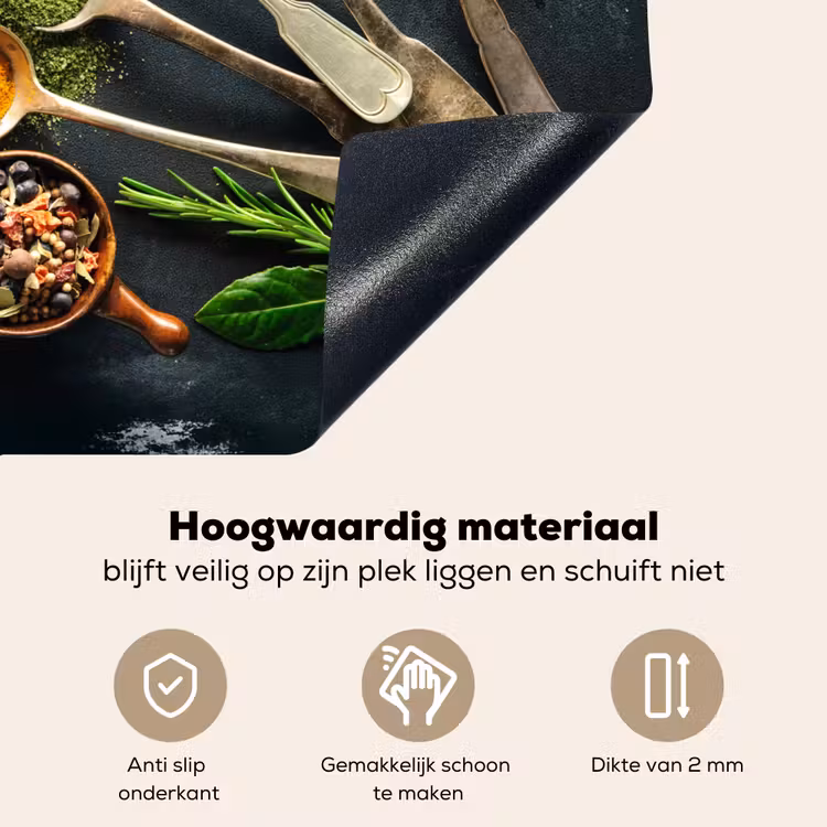 Kruiden - Lepels - Specerijen - Betonlook - Grijs Inductie beschemer met haakjes middel -ky-onderkant-nl
