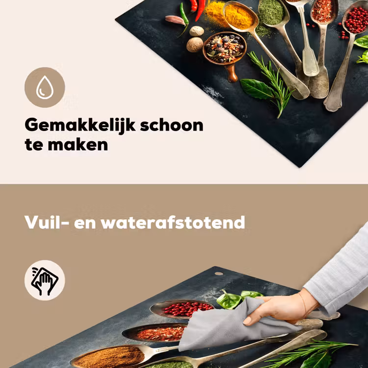 Kruiden - Lepels - Specerijen - Betonlook - Grijs Inductie beschemer met haakjes middel -ky-schoon-nl