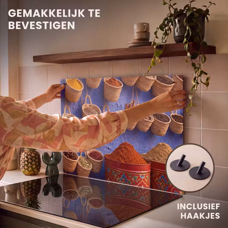 Inductiebeschermer & spatscherm (2in1) - Kruiden - Manden - Markt - Kruiden - Manden - Markt Inductie beschemer met haakjes klein