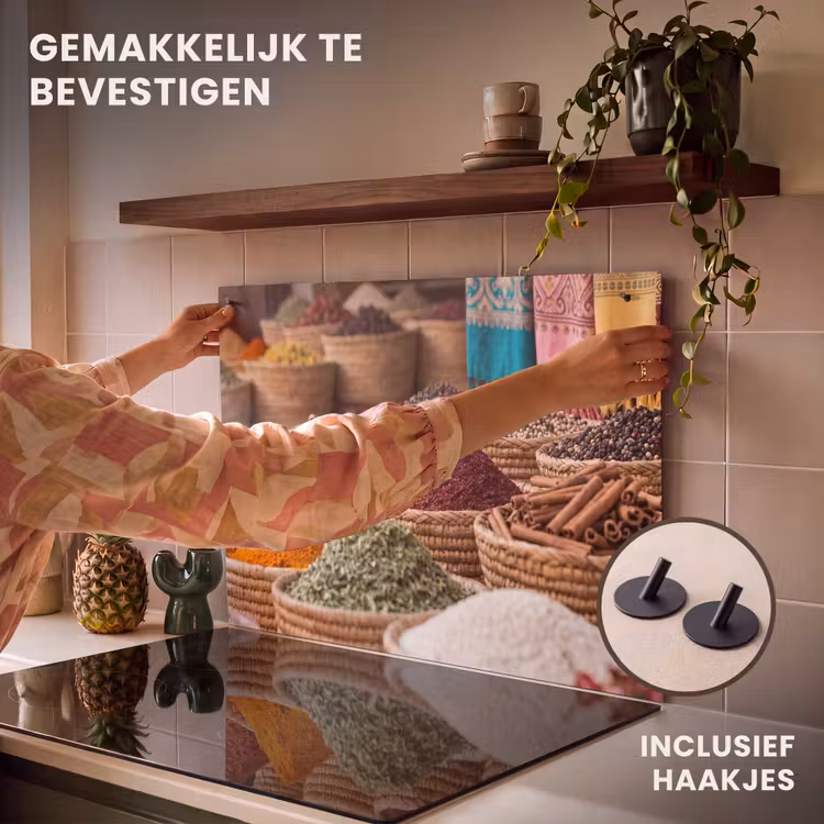 Inductiebeschermer & spatscherm (2in1) - Kruiden - Manden - Oosters - Kruiden - Manden - Oosters Inductie beschemer met haakjes klein