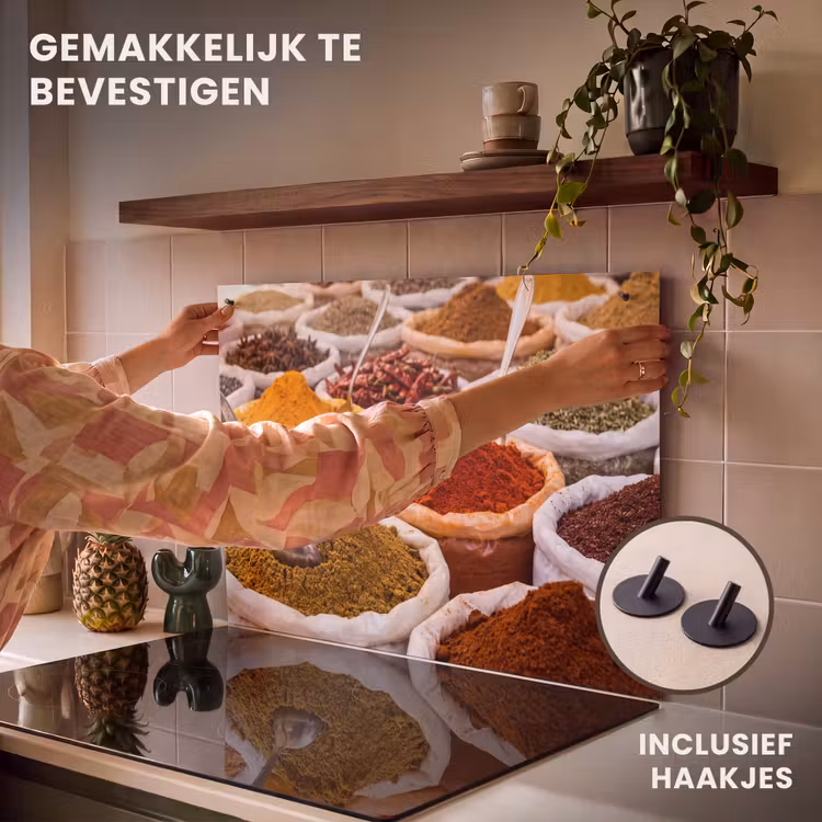 Inductiebeschermer & spatscherm (2in1) - Kruiden - Markt - Eten - Kruiden - Markt - Eten Inductie beschemer met haakjes klein