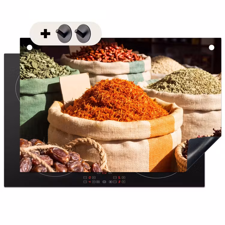 Inductiebeschermer & spatscherm (2in1) - Kruiden - Markt - Kleurrijk — 1