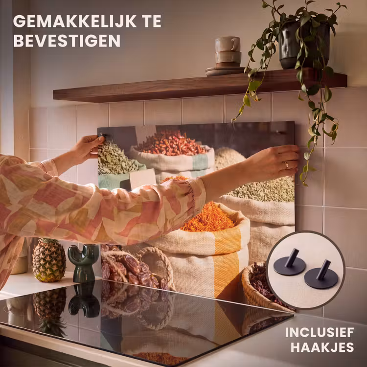 Inductiebeschermer & spatscherm (2in1) - Kruiden - Markt - Kleurrijk — 7