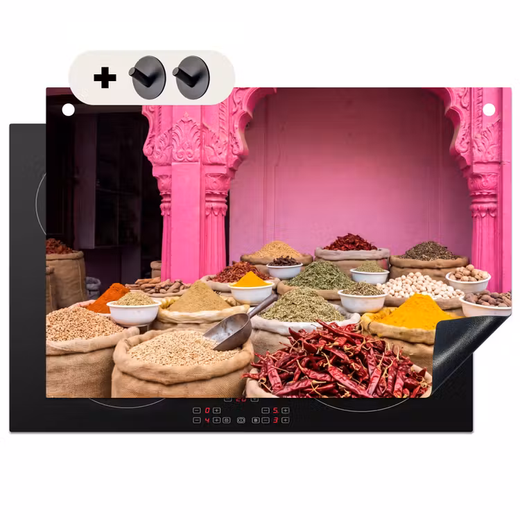 Inductiebeschermer & spatscherm (2in1) - Kruiden - Markt - Roze - Kruiden - Markt - Roze Inductie beschemer met haakjes klein