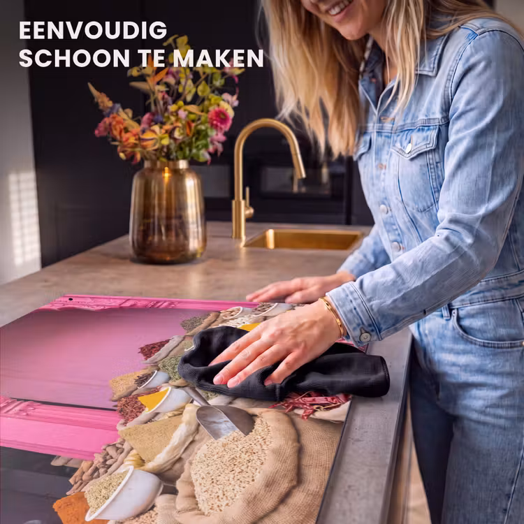 Inductiebeschermer & spatscherm (2in1) - Kruiden - Markt - Roze - Kruiden - Markt - Roze Inductie beschemer met haakjes klein