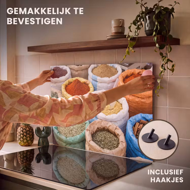 Inductiebeschermer & spatscherm (2in1) - Kruiden - Zakken - Markt - Kruiden - Zakken - Markt Inductie beschemer met haakjes klein
