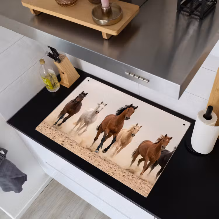Kudde paarden - Stofwolk - Bruin - Zwart Inductie beschemer met haakjes klein -sfeer1