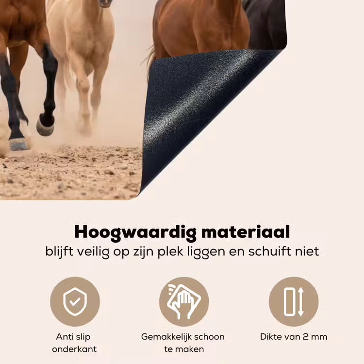 Kudde paarden - Stofwolk - Bruin - Zwart Inductie beschemer met haakjes klein -ky-onderkant-nl