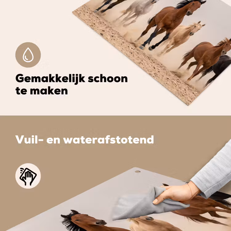 Kudde paarden - Stofwolk - Bruin - Zwart Inductie beschemer met haakjes klein -ky-schoon-nl
