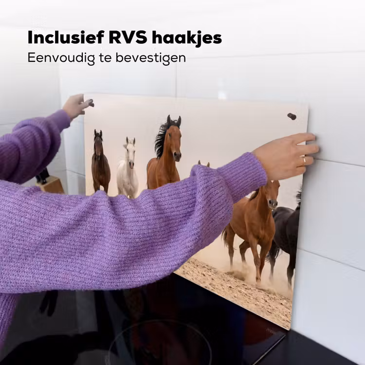 Kudde paarden - Stofwolk - Bruin - Zwart Inductie beschemer met haakjes klein -ky-ophangen-nl
