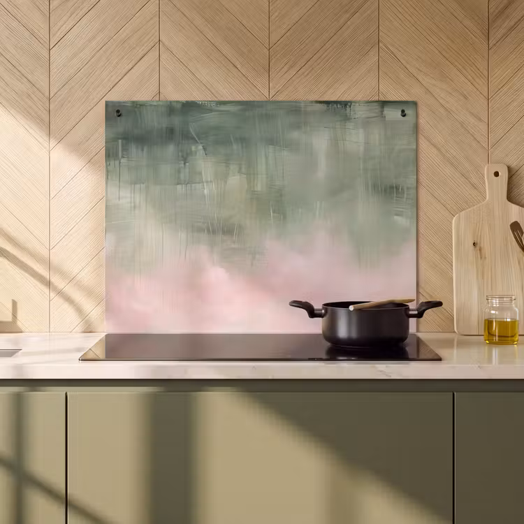 Kunst - Abstract - Modern - Groen - Roze Inductie beschemer met haakjes klein -sfeer2