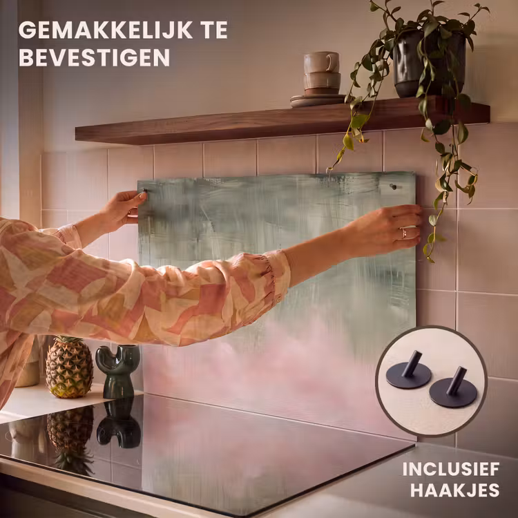 Kunst - Abstract - Modern - Groen - Roze Inductie beschemer met haakjes klein -ky-ophangen-nl