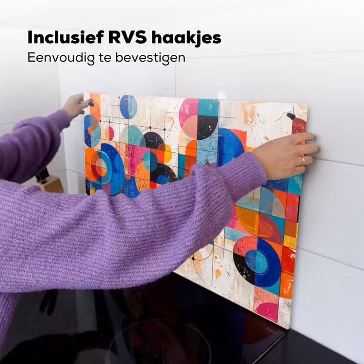 Kunst - Geometrisch - Abstract - Kleurrijk Inductie beschemer met haakjes klein -ky-ophangen-nl