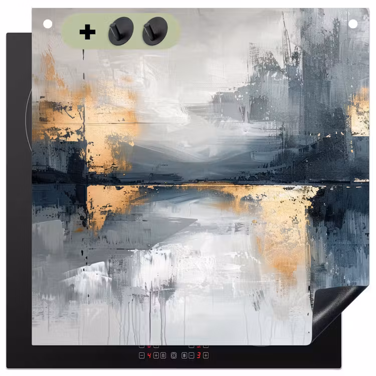 Kunst - Grijs - Goud - Abstract Inductie beschemer met haakjes middel -3d