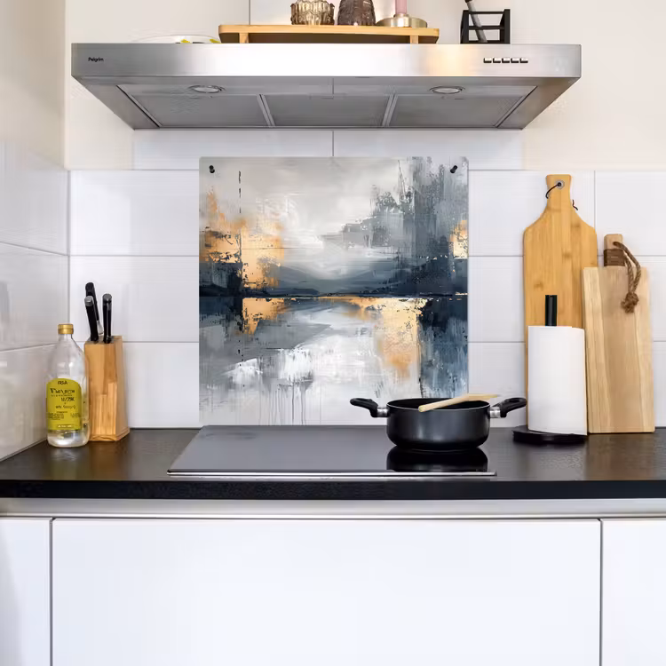 Kunst - Grijs - Goud - Abstract Inductie beschemer met haakjes middel -sfeer2