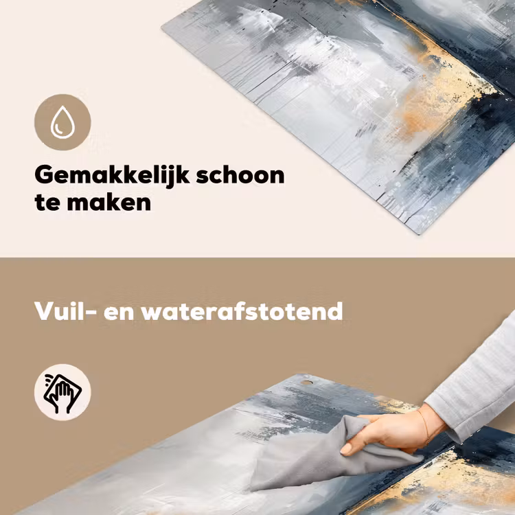 Kunst - Grijs - Goud - Abstract Inductie beschemer met haakjes middel -ky-schoon-nl