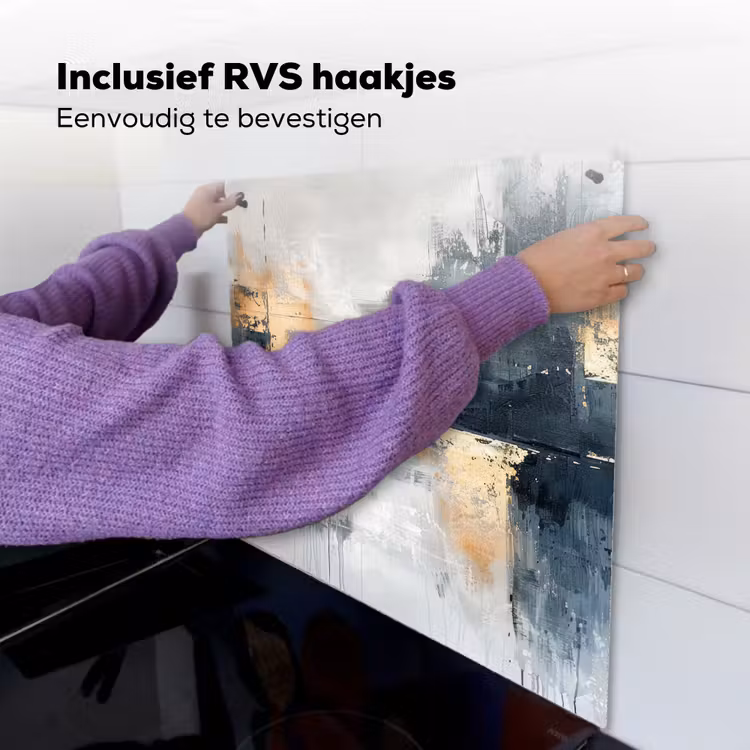 Kunst - Grijs - Goud - Abstract Inductie beschemer met haakjes middel -ky-ophangen-nl