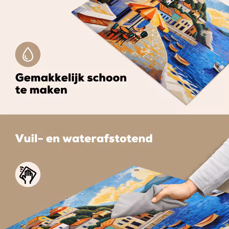 Kustdorp - Huisjes - Mozaïek - Zee Inductie beschemer met haakjes klein -ky-schoon-nl