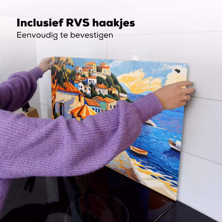 Kustdorp - Huisjes - Mozaïek - Zee Inductie beschemer met haakjes klein -ky-ophangen-nl