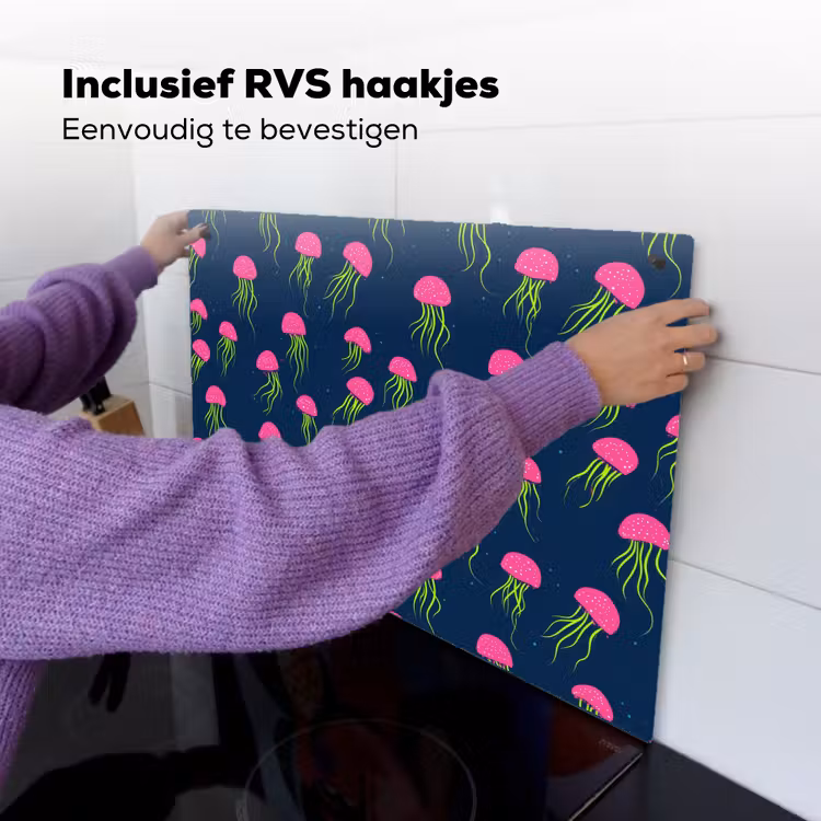 Kwallen - Diepzee - Neon Inductie beschemer met haakjes klein 777 -ky-ophangen-nl