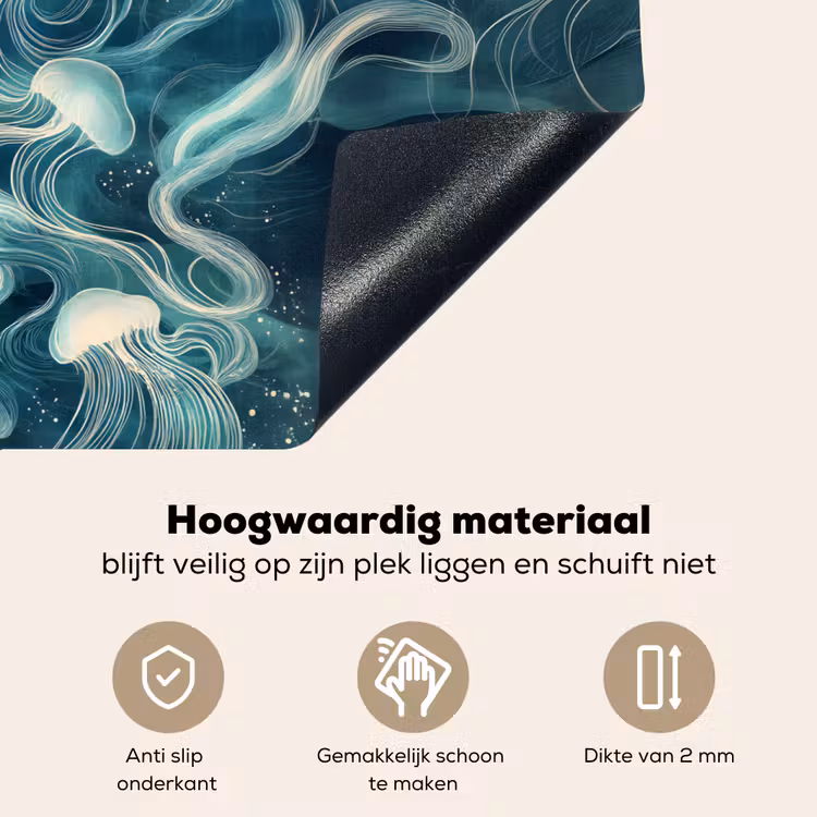 Kwallen - Zee - Wit - Golven Inductie beschemer met haakjes klein -ky-onderkant-nl