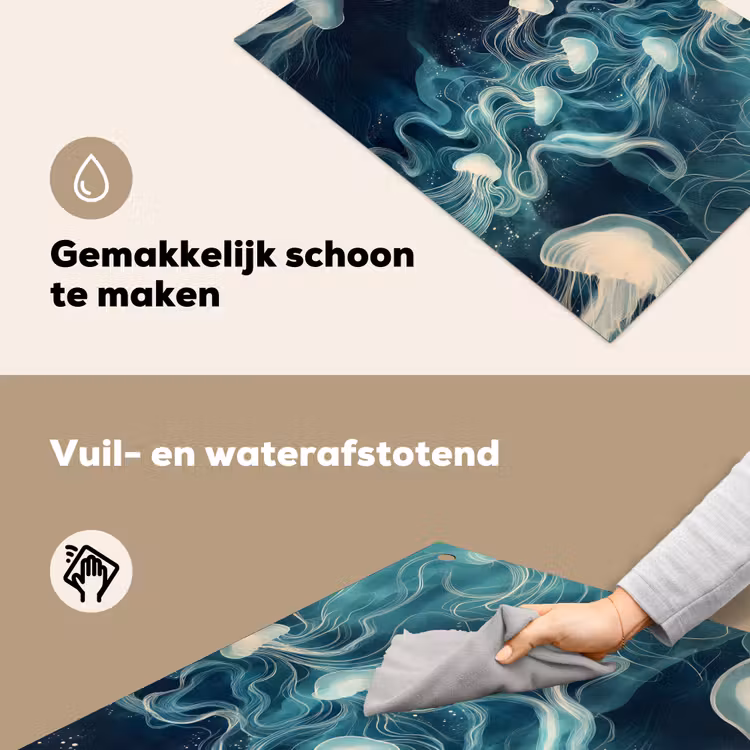 Kwallen - Zee - Wit - Golven Inductie beschemer met haakjes klein -ky-schoon-nl