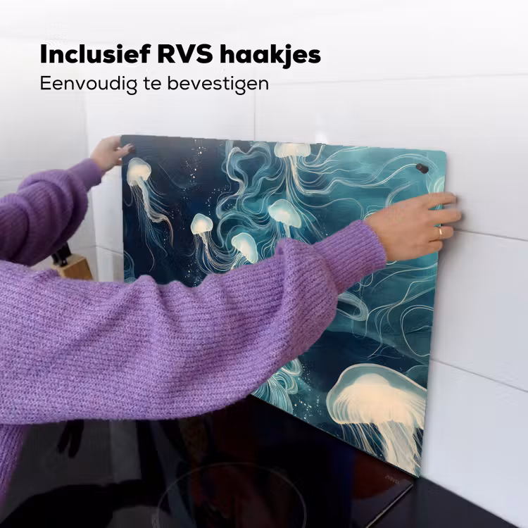 Kwallen - Zee - Wit - Golven Inductie beschemer met haakjes klein -ky-ophangen-nl