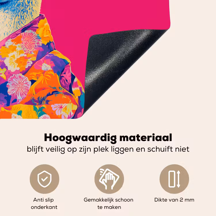 Lama - Kimono - Bloemenkrans - Felroze Inductie beschemer met haakjes klein -ky-onderkant-nl