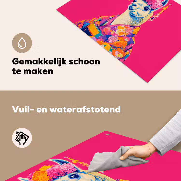Lama - Kimono - Bloemenkrans - Felroze Inductie beschemer met haakjes klein -ky-schoon-nl
