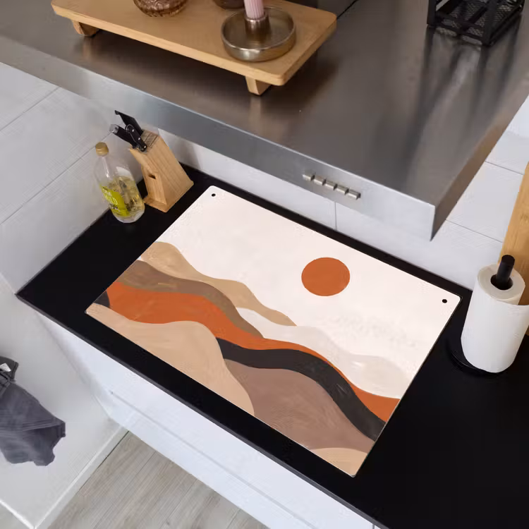 Landschap - Heuvels - Zon - Abstract - Oranje Inductie beschemer met haakjes klein -sfeer1