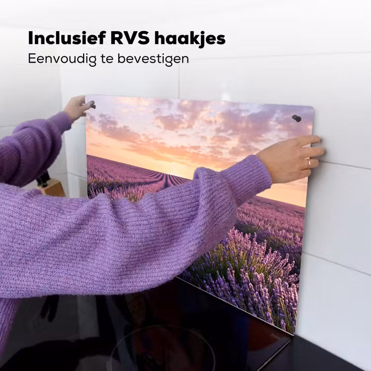 Landschap - Lavendelveld - Paars Inductie beschemer met haakjes klein -ky-ophangen-nl