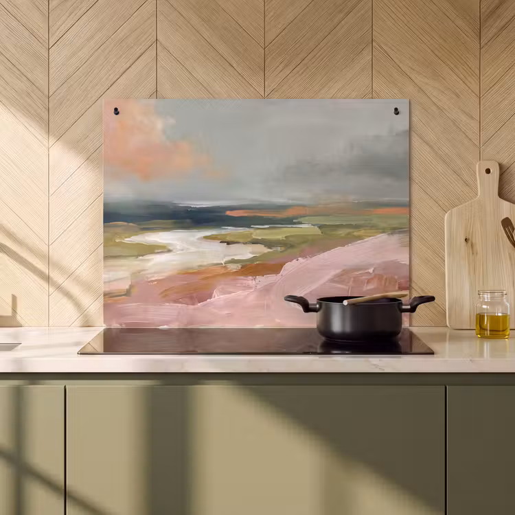 Landschap - Rivier - Abstract - Roze - Groen Inductie beschemer met haakjes klein -sfeer2